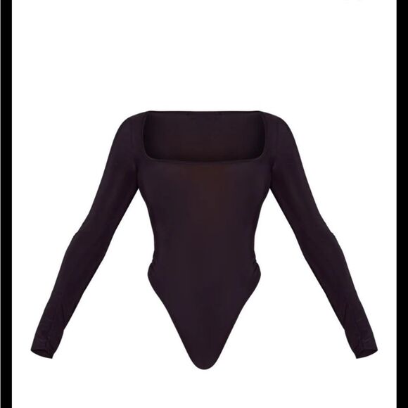 Pretty Little Things Shape Black Slinky Extreme Scoop Neck LongSleeve Bodysuit 8 - Picture 4 of 8